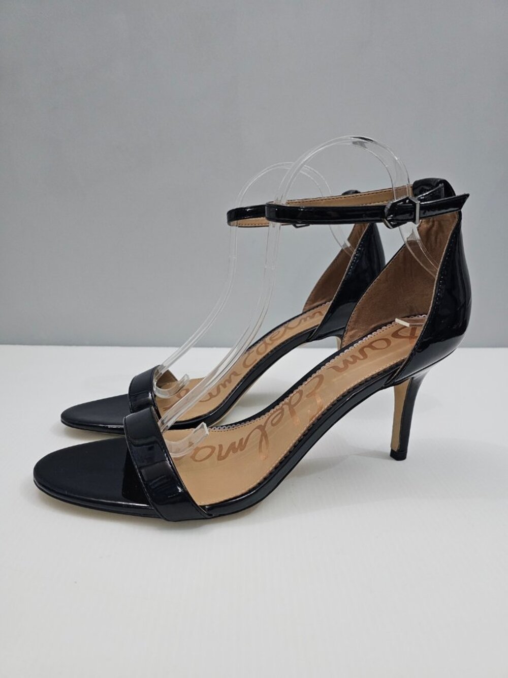 Sam Edelman Patti Ankle Strap Heels Womens 11 Black Patent Sandal Minimalist NEW
